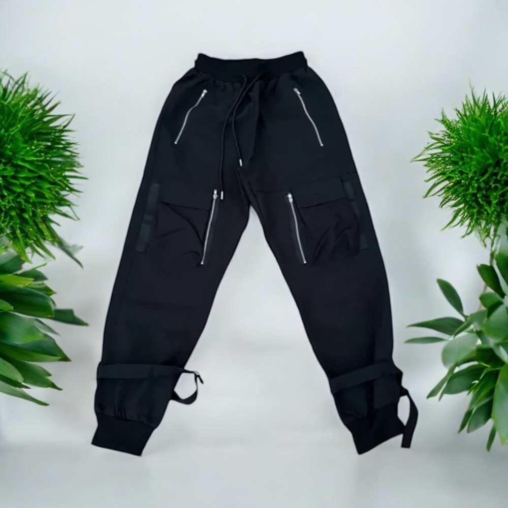 MEINVQIAOTI Women's High Waist Cargo Punk Goth Pants Black Size XS NWT